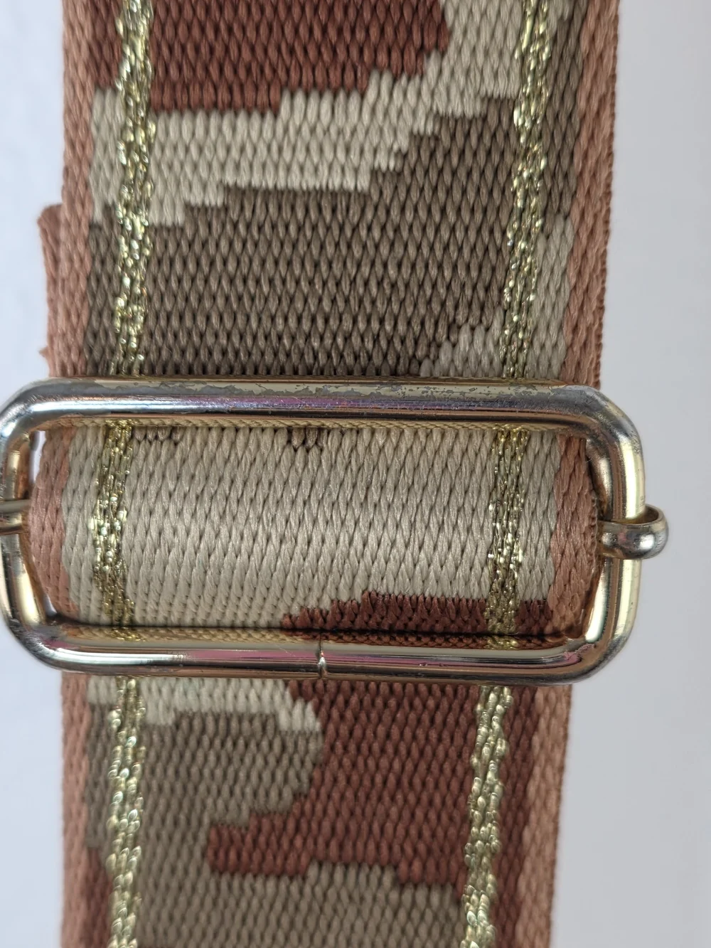 AhDorned Adjustable Brown & Tan Camo Bag Strap With Gold Hardwear